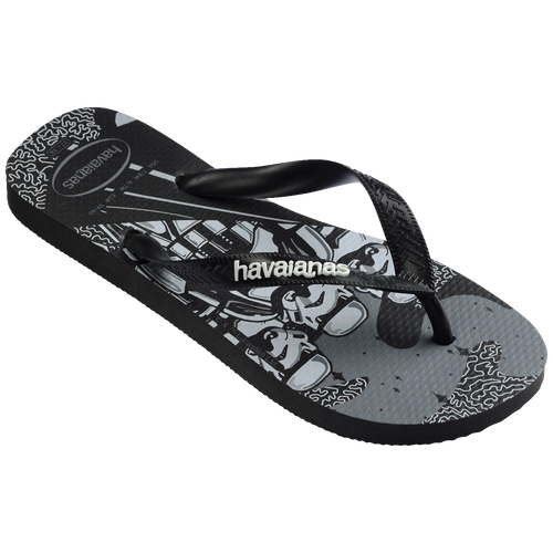 Chinelo Havaianas preto com estampa Star Wars, design confortável e estilo urbano para homens