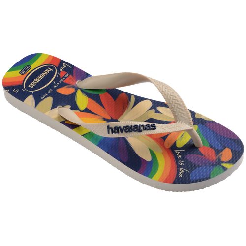 Chinelo Havaianas com estampa floral colorida e arco-íris, design 'love is love'