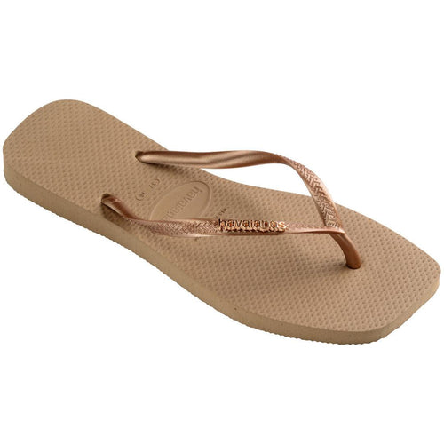 Chinelo Havaianas Slim Square Logo Metallic - Rose Gold