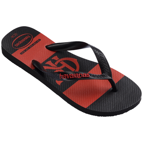 Chinelo Havaianas preto e vermelho com logo do Flamengo, conforto e estilo para homens
