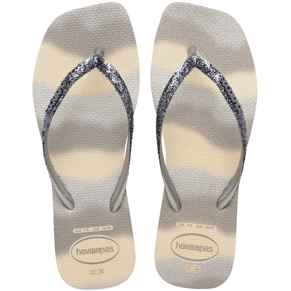 Chinelo Havaianas Square Glitter Party - Bege Palha