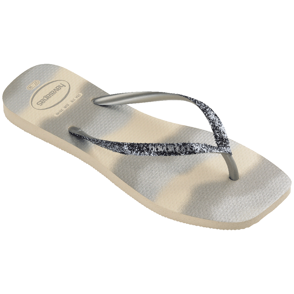 Chinelo Havaianas Square Glitter Party - Bege Palha