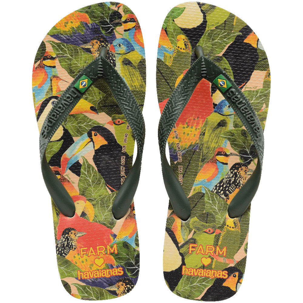 Chinelo Havaianas Farm Folhagens De Pássaros - Verde Olive