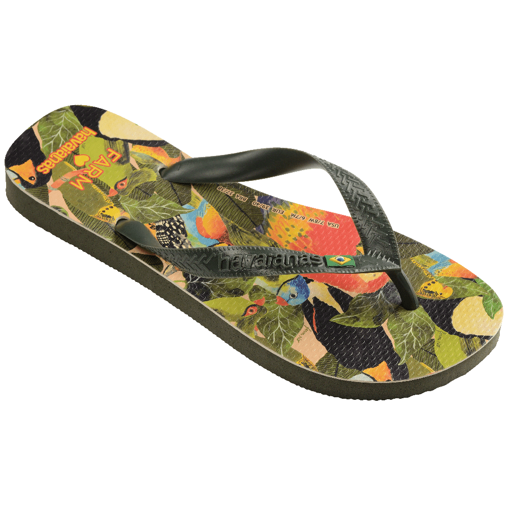 Chinelo Havaianas Farm Folhagens De Pássaros - Verde Olive