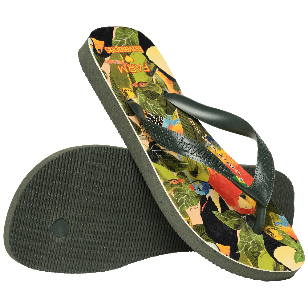 Chinelo Havaianas Farm Folhagens De Pássaros - Verde Olive