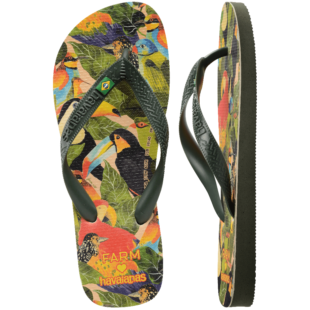 Chinelo Havaianas Farm Folhagens De Pássaros - Verde Olive