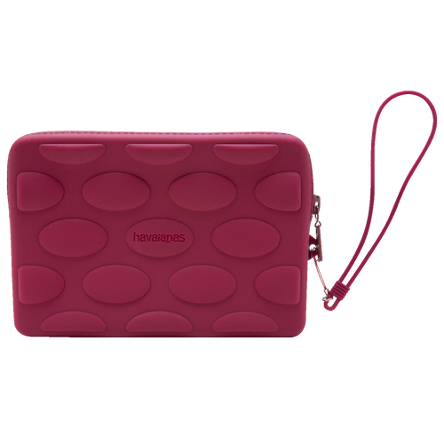 Bolsa Havaianas em silicone rosa com textura de bolinhas e alça de mão