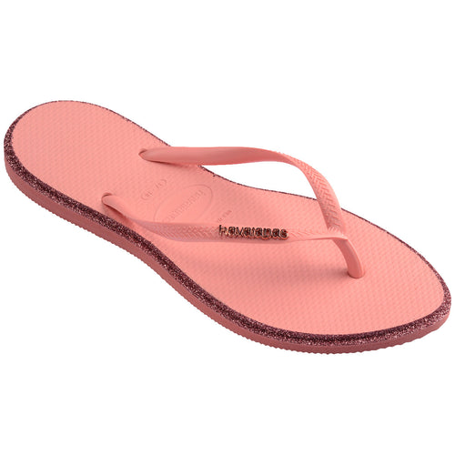 Chinelo rosa com borda brilhante e logo Havaianas, conforto e estilo para o dia a dia