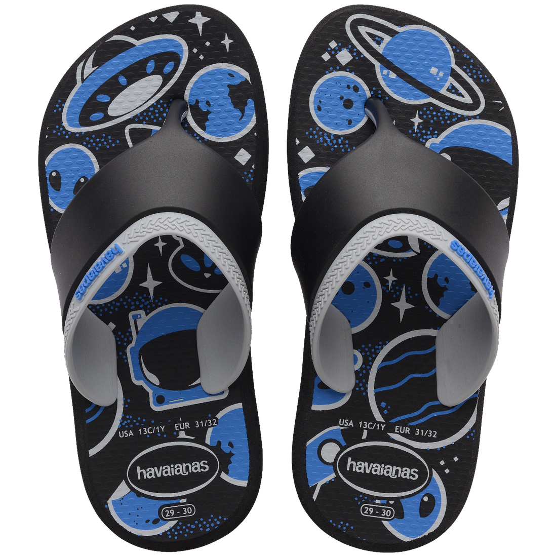 Chinelo Havaianas Infantil Motion Preto com planetas e estrelas