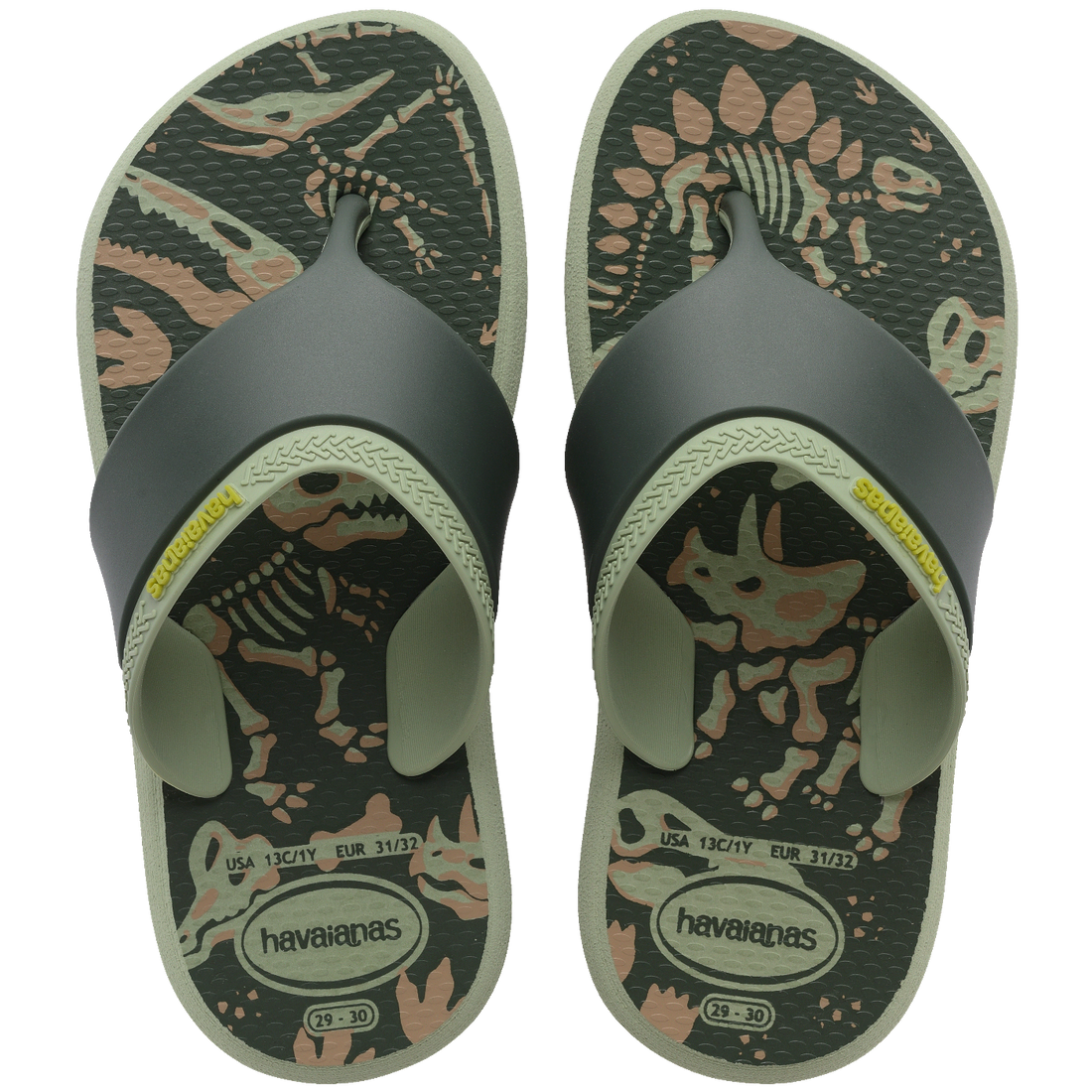 Havaianas Infantil Motion Cinza Esverdeado com estampa de dinossauros