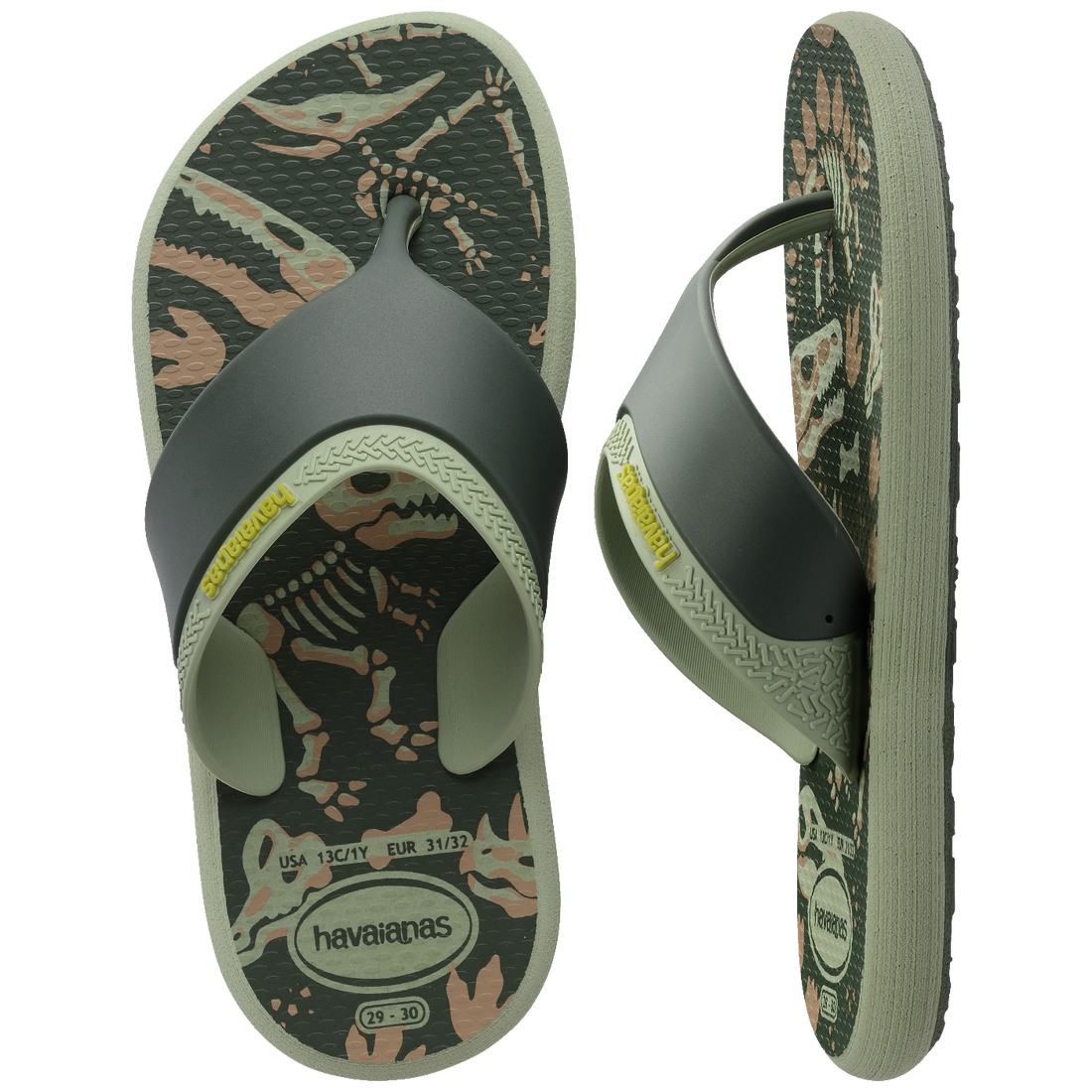 Perfil das Havaianas Infantil Motion e detalhe das tiras largas