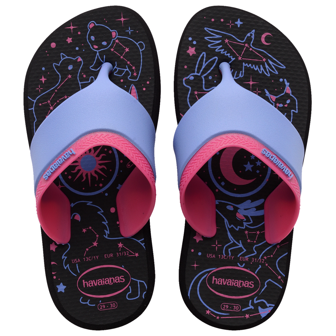 Chinelo Havaianas Infantil Motion Preto com animais e estrelas